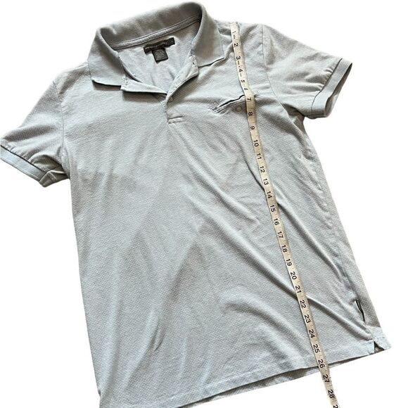 FRENCH CONNECTION Polka Dot Collared Short Sleeve Polo Dusty Blue Top L - Picture 4 of 8